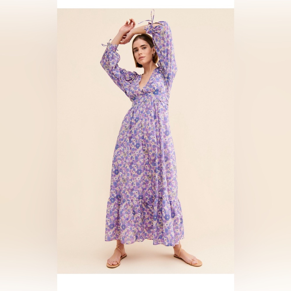 Antik Batik Lavender Floral Long Sleeve Maxi Dress